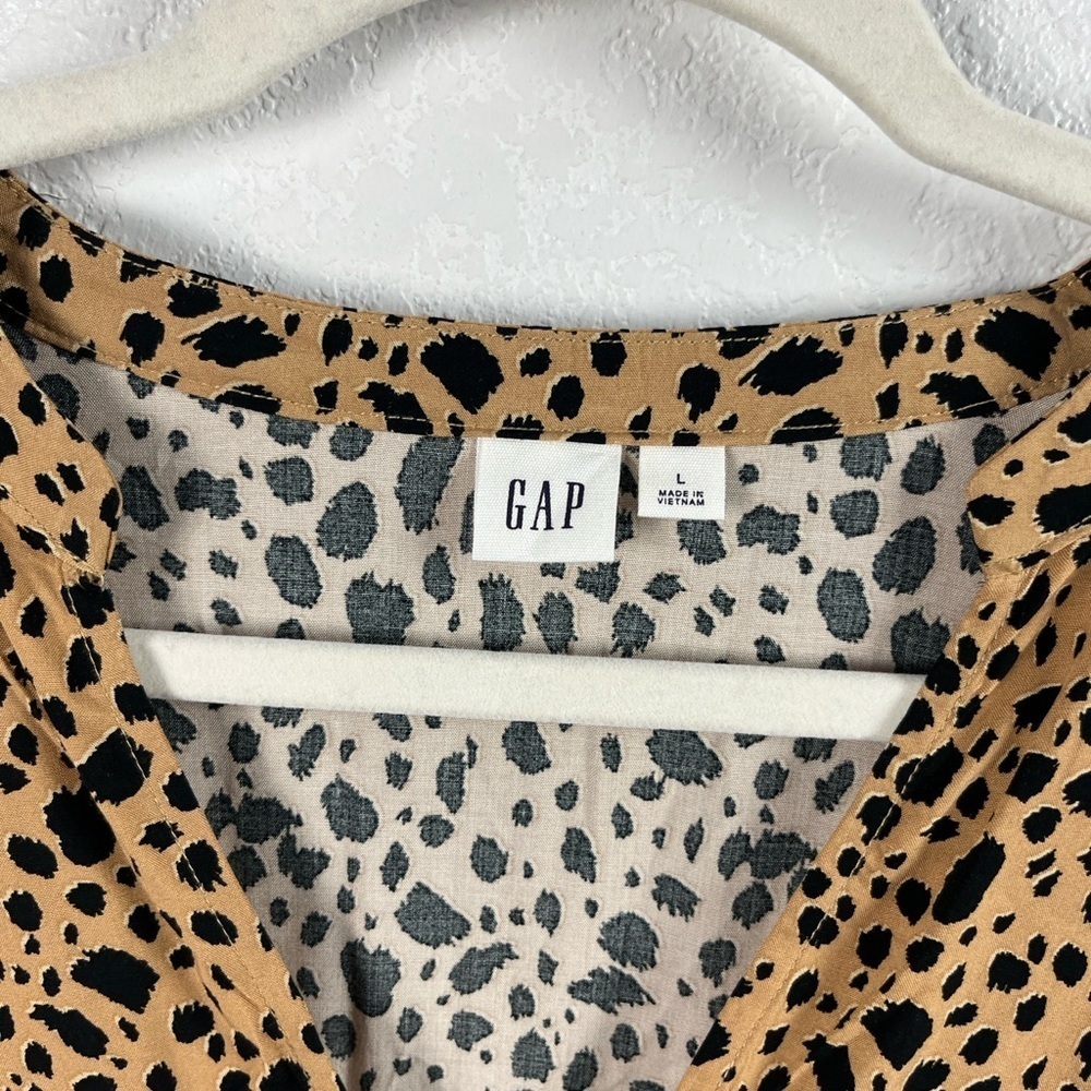 GAP Leopard Animal Print Tiered Swing Dress Sz L Mob Wife Long Sleeve TC0634 - Picture 3 of 8